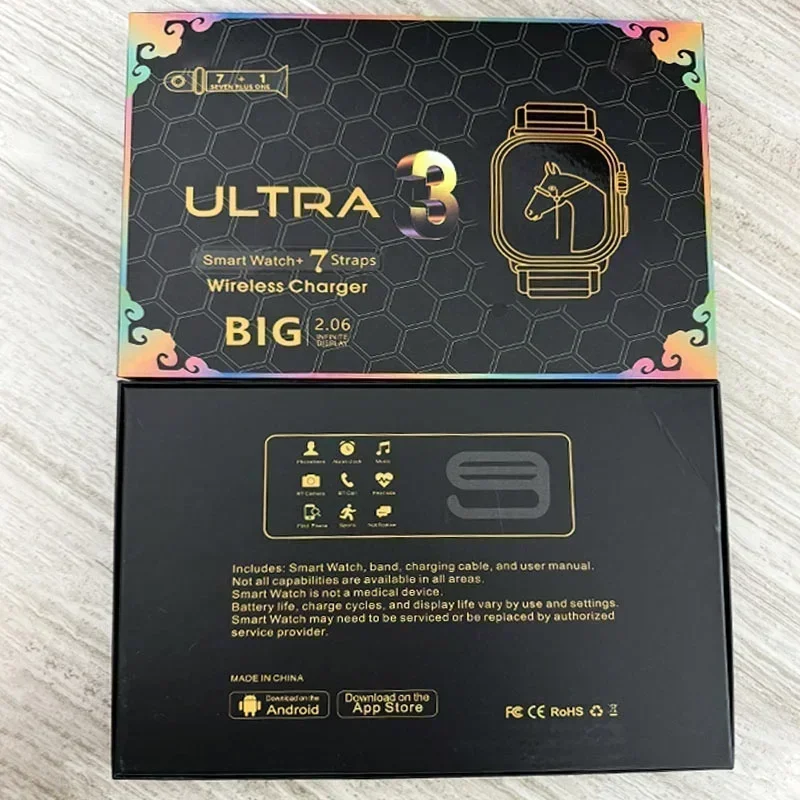 Часы С 7 Ремешками для Умных часов 10 Ultra 3 2 HD Amoled Круглым Экраном Мониторинг ЭКГ