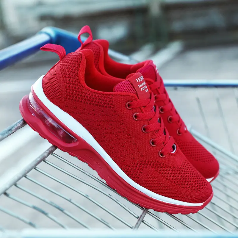 

2022 Spring Women Sneakers Red Black Fashion Korean Women Shoes Mesh Breathable Sneakers Air Cushion Casual Shoes Tenis Feminino