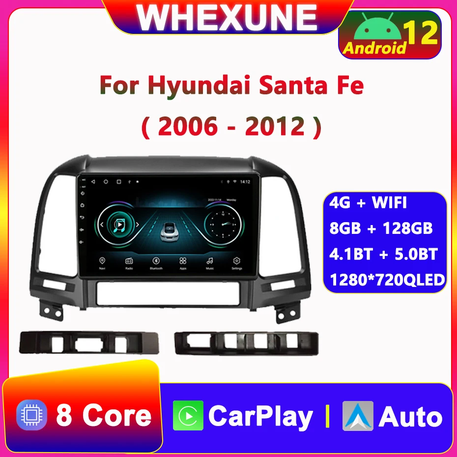 

Автомагнитола на Android 12 для Hyundai Santa Fe 2 2006 -2012, мультимедийный видеоплеер с GPS-навигацией, Авторадио, стерео, Wi-Fi, Carplay