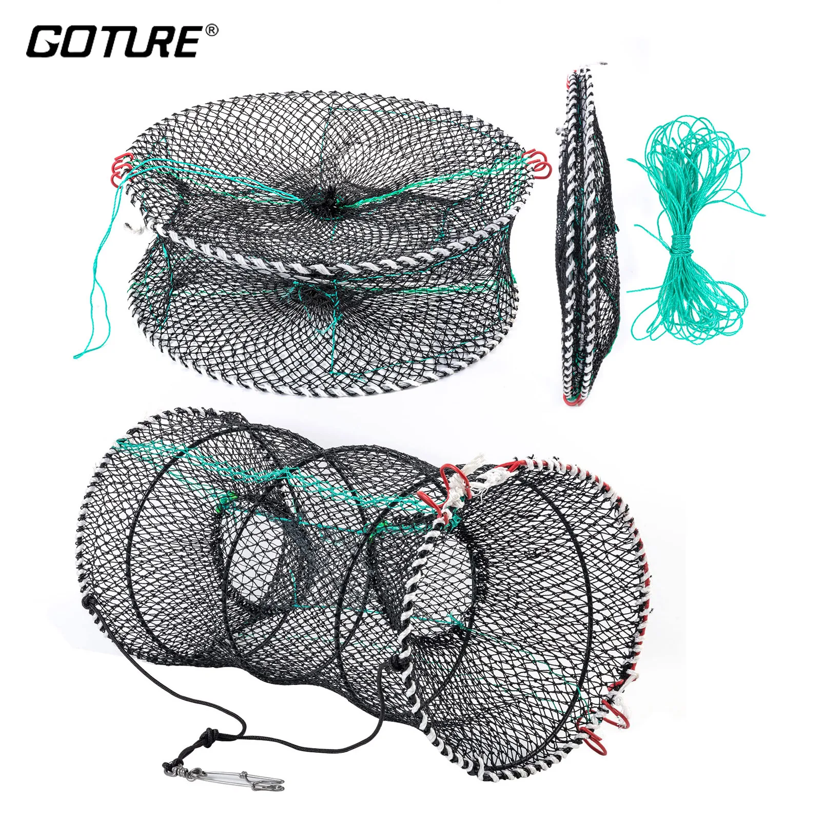 

Goture Portable Fishing Landing Net Foldable Bait Cast Mesh Fish Trap Shrimp Cage For Fish Crab Crayfish Catcher With Hand Rope