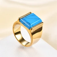 yw gairu premium square natural turquoise black acrylic wrench 316 stainless steel men finger ring 18k gold plated jewelery