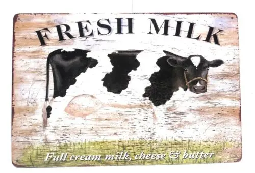 1н Свежее молоко. Оловянная вывеска Full Cream Milk and Butter Dairy Sign Farm Sign-Алюминий