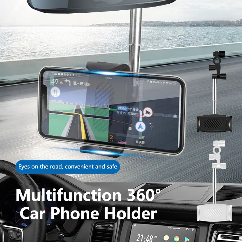 

Car Phone Holder Multifunctional 360 Degree Rotatable Auto Rearview Mirror Seat Hanging Clip Bracket Cell Phone Holder For Car