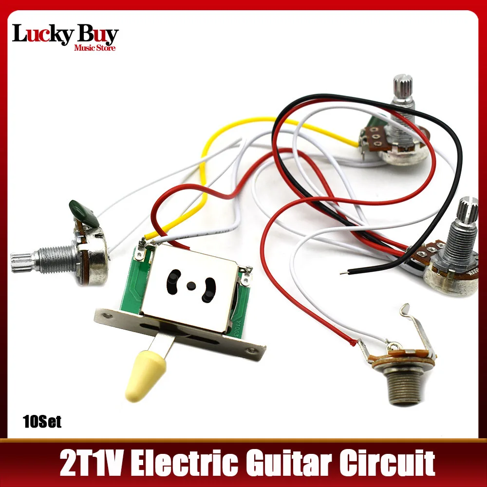 

10Set Prewired Electric Guitar Wiring Harness Kit 2T1V 500K Pots Control Knobs 5-Way Switch with Jack for ST Electric Guitar