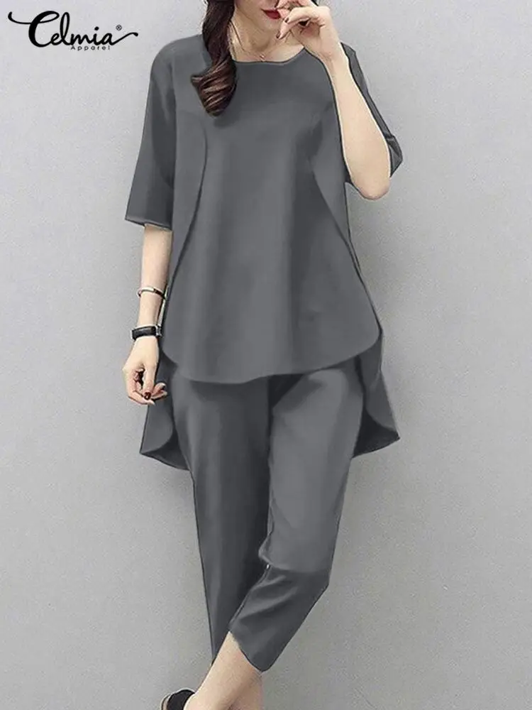 Женский костюм из двух предметов Celmia лето 2022 Модные Новые Топы с коротким рукавом