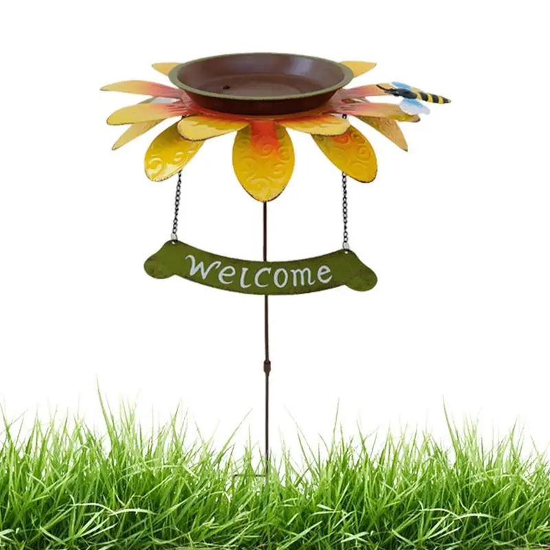 

Sunflower Standing Bird Feeder Standing Tray Bowl For Outdoor Squirrel Proof Garden Decor Stake Sunflower Bird Outdoor Feeder