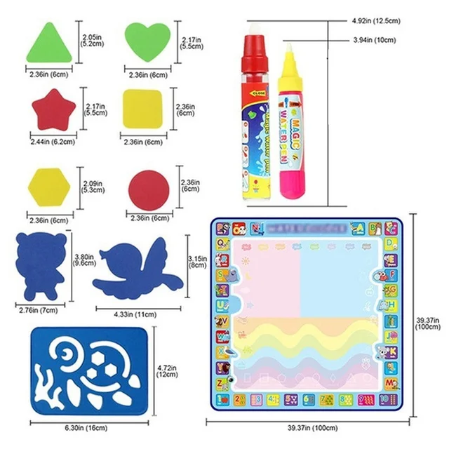 Coolplay Magic Water Drawing Mat Coloring Doodle Mat with Magic Pens Montessori Toys Painting Board Educational Toys for Kids 6
