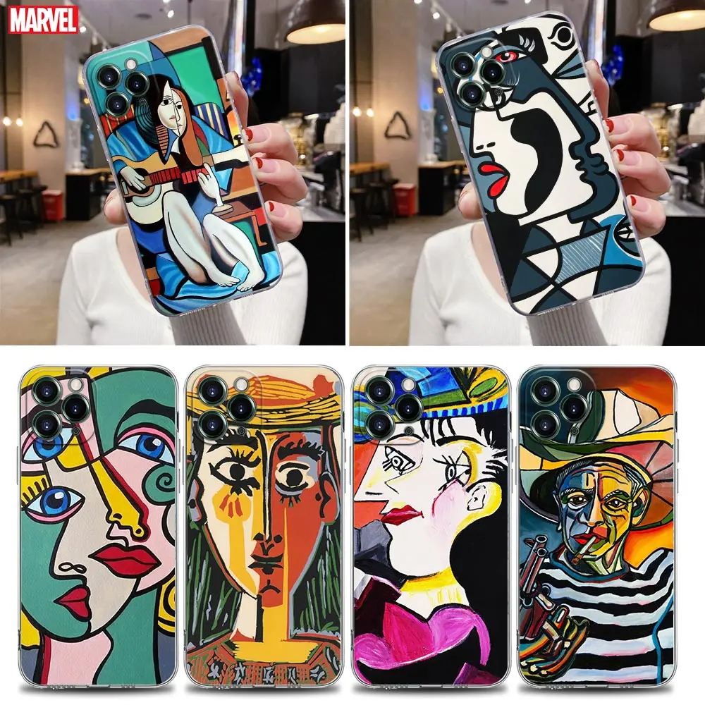 

Picasso Painting Transparent Phone Case For Apple iPhone 13 12 11 mini Pro Max XS X XR 7 8 Plus SE 2020 Cases Cover Abstract Art