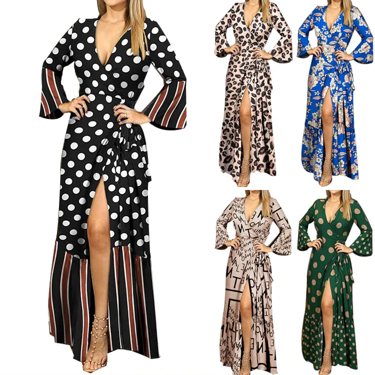 

Spring/Summer 2023 Long Sleeve Strap V-Neck Print Dress