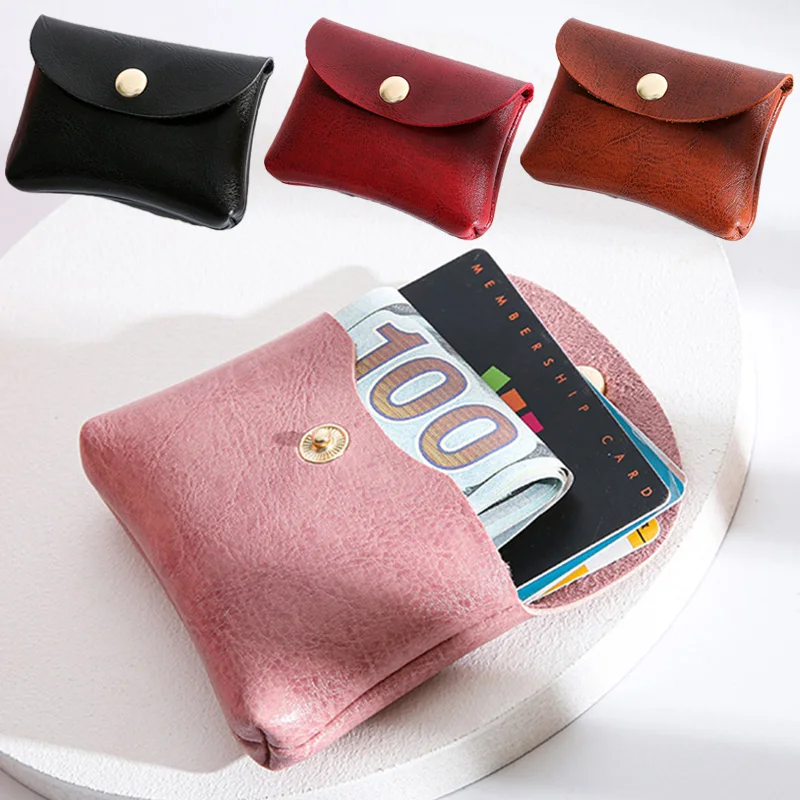 

Women Solid Color Pu Leather Coin Purse With Hasp Female Mini Wallet Credit Card Holder Earphone Lipstick Storage Pouch