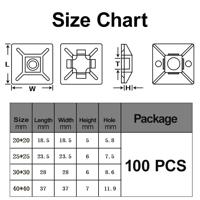 suosok 100 pieces adhesive cable clips white black cable tie organizer car wires clamps home office wires holder nylon tie free global shipping