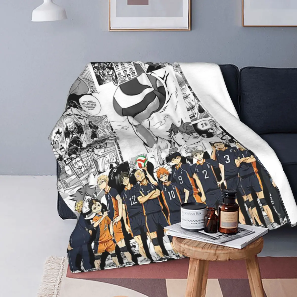 

Anime Haikyuu Bokuto Collage Blankets Sofa Cover Coral Fleece Volleyball Anime Plaid Throw Blankets for Bed Office Bedding Throw