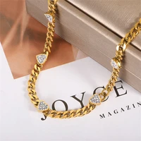 gattvict punk fashion heart zircon cuban chain stainless choker necklace for women vintage thick chain necklace men jewelry new