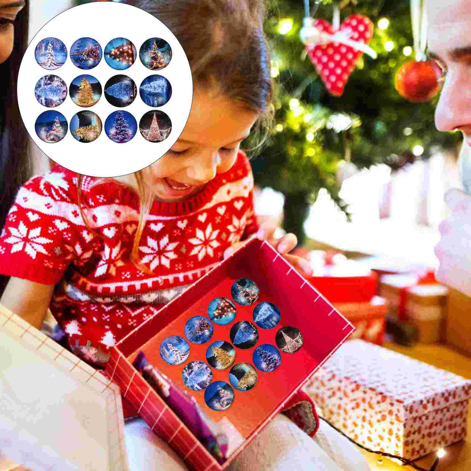 

12Pcs Magnet Round Xmas Glass Tree Fridge Magnet Freezer Magnets Refrigerator Magnets Christmas Magnet for Decoration