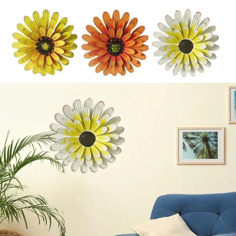 

Metal Daisy Wall Decorations Flower Wall Sculptures Colorful Indoor Wall Flower Decor Springtime Charm For Kitchen Living Room