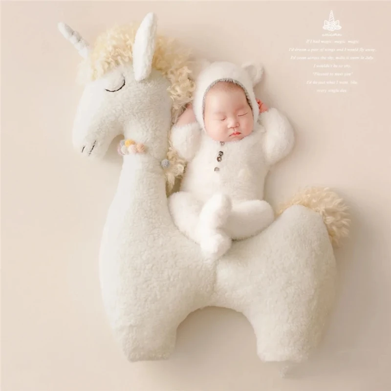 Dvotinst Newborn Photography Props for Baby Creative Posing Unicorn Furry Cute Alpaca Studio Shooting Accessories Photo Props