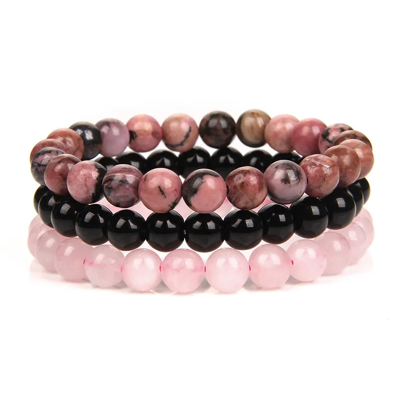 

Natural Stone Beads Bracelet Set Pink Quartzs Amethysts Tiger Eye Obsidian Hematite Bracelets For Women Men Jewelry Dropshipping