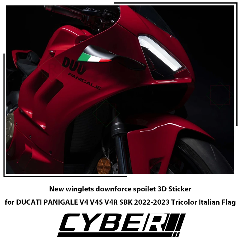 

New winglets downforce spoilet 3D Sticker for DUCATI PANIGALE V4 V4S V4R SBK 2022-2023 Tricolor Italian Flag