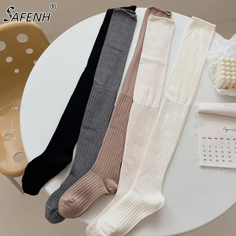 

Knitting Cotton Long Socks Women Stockings Spring Autumn Warm Thigh High Stockings Ladies Girls Fashion Solid Knee Socks Women