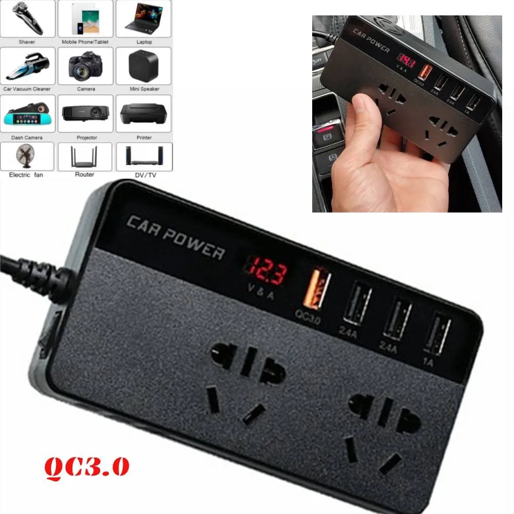 

Автомобильный преобразователь напряжения с 12 В постоянного тока на 220 в USB-порт адаптер QC3.0 быстрый цифровой дисплей инвертор переменного то...