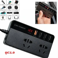 car power inverter dc 12v to 220v usb port adapter qc3 0 fast digital display ac inverter 2 ac220v outlets 4 usb charging port