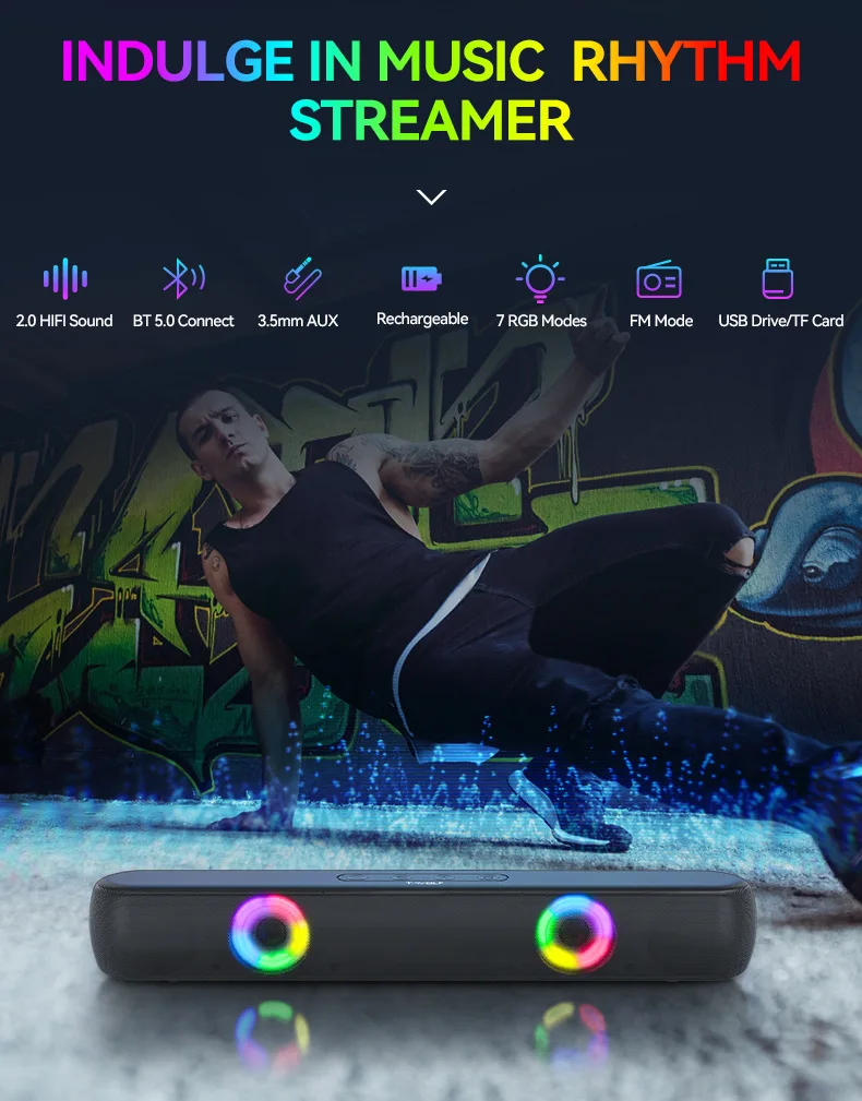 Портативная ТВ-Саундбар RGB светящийся Bluetooth-динамик игровая домашняя