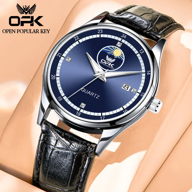 

OPK Men's Simple Fashion Quartz Watch Waterproof Glow Trend Luxury Men's Watch High Grade Vintage Leather Business Men's Watch