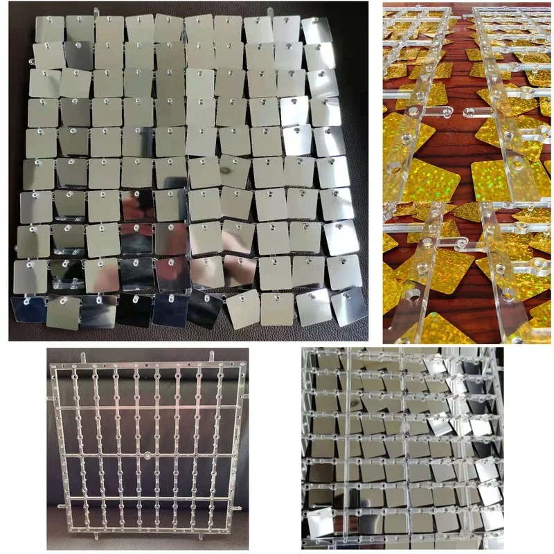 

49pcs Transparent Back Board Shimmer Wall Sequin Square Wedding Decoration Photozone Grid Interlock Backdrop Birthday Party Wind