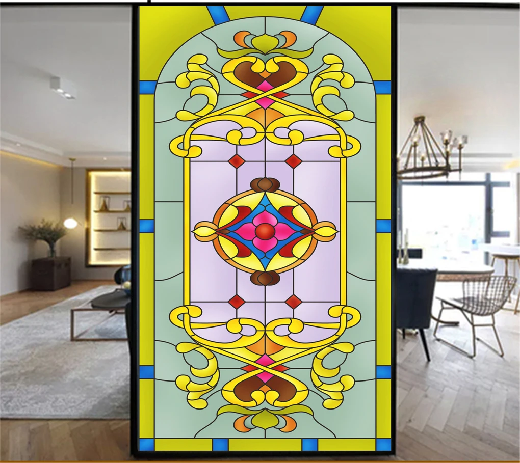 Пленка для окон с эффектом стекла в стиле церковного витража "Privacy Windows Film Decorative Church Style Stained Glass Window Stickers No Glue Static Cling Frosted cling 36 on".