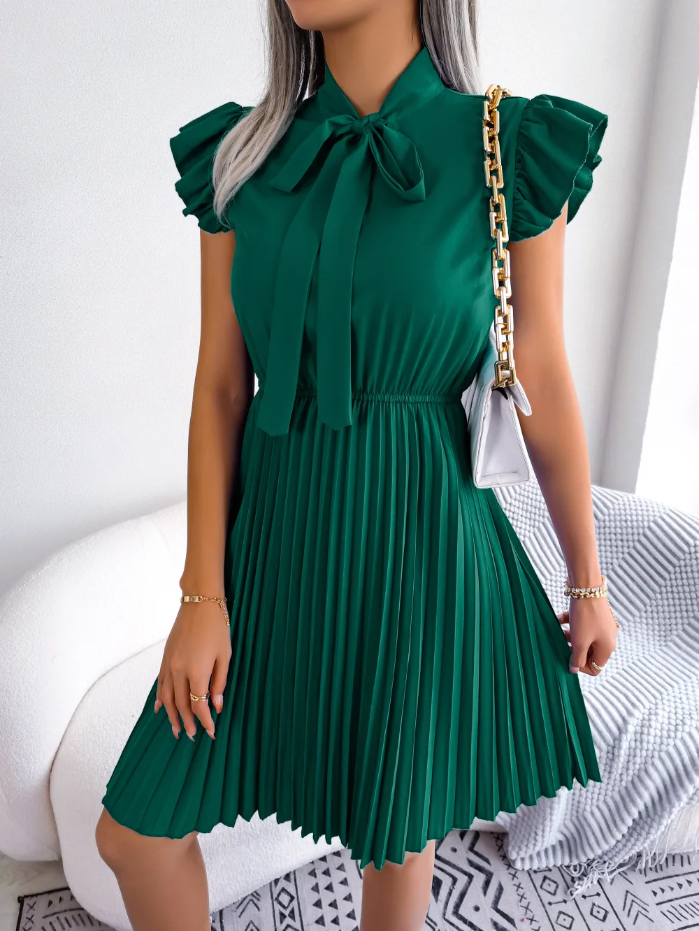 

Ruffle Dress Folds Chiffon Dress Women's Sundress Lace Up Women Dresses Summer Designer Clothes Women Leisure Elegant Dresses