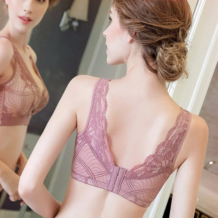 

High End Spring Sexy Underwear Women's Suit Lace Back Bra Rimless Bra Gathered Thickened Underwear