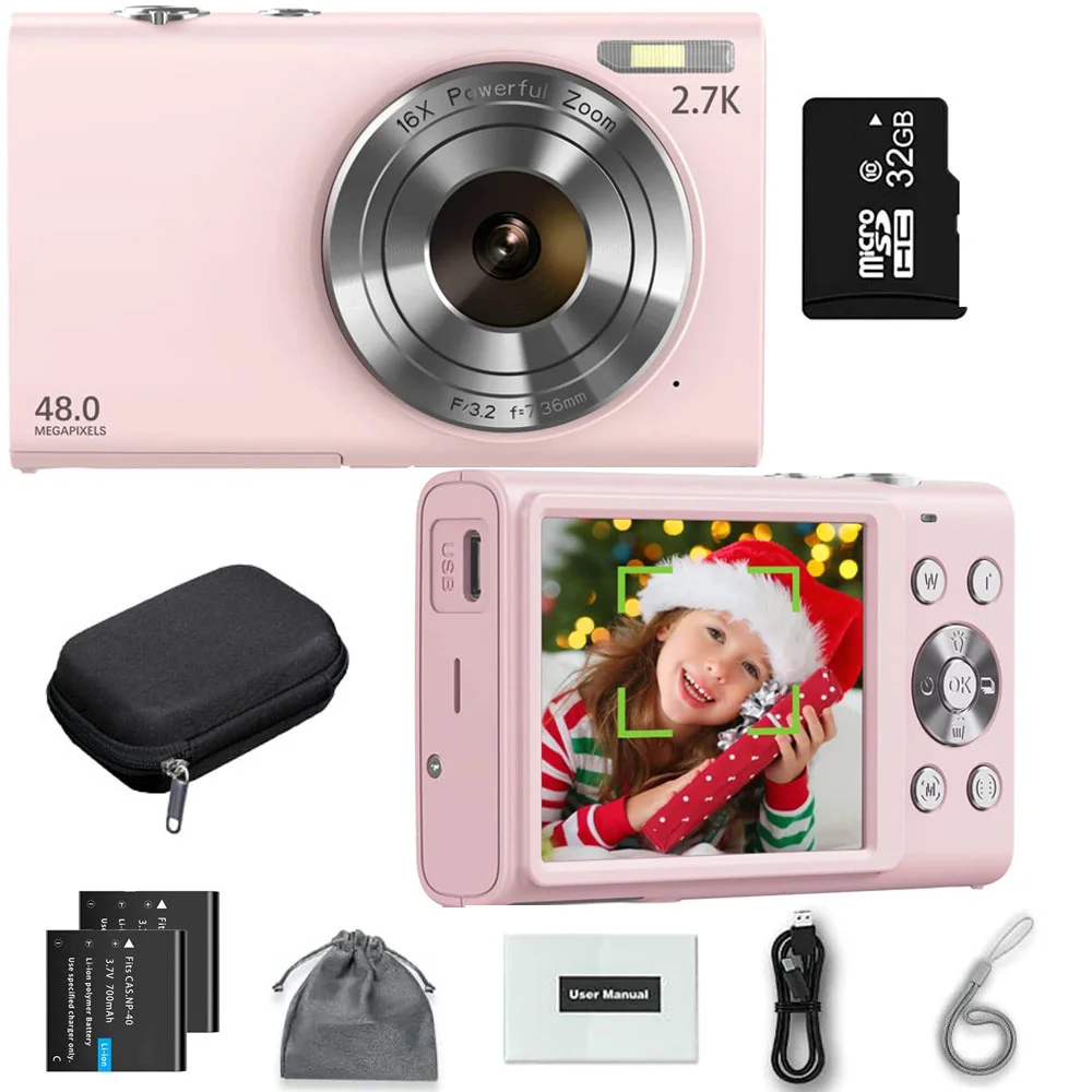 

2.7K Digital Camera Autofocus Vlogging Camera HD 48MP with 2.8" Large Screen Camcorder Camera for Photography for Kid Adult New