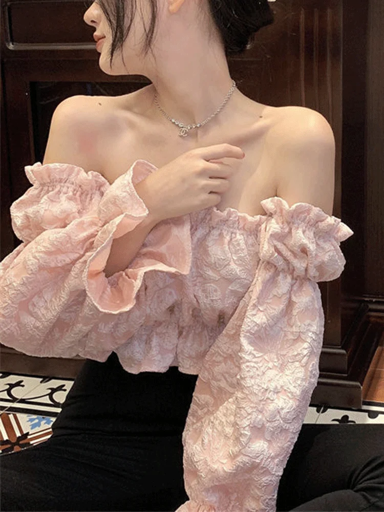 Женский топ с рукавами-фонариками пикантная блузка открытыми плечами Топ