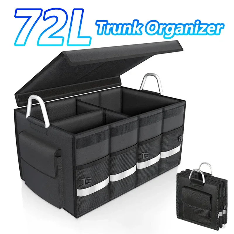 Фото Сверхмощный органайзер в багажник 72 л для автомобиля, складной ящик для хранения большой емкости, водонепроницаемый автомобильный органайзер из ткани Оксфорд высокой плотности №2
