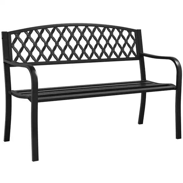 

SMILE MART Outdoor Metal Garden Bench with Cross Back Pattern, Black