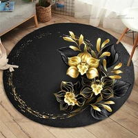 fashion round rose rug home anti slip gold rose pattern floor mat childrens bedroom carpet living room carpet
