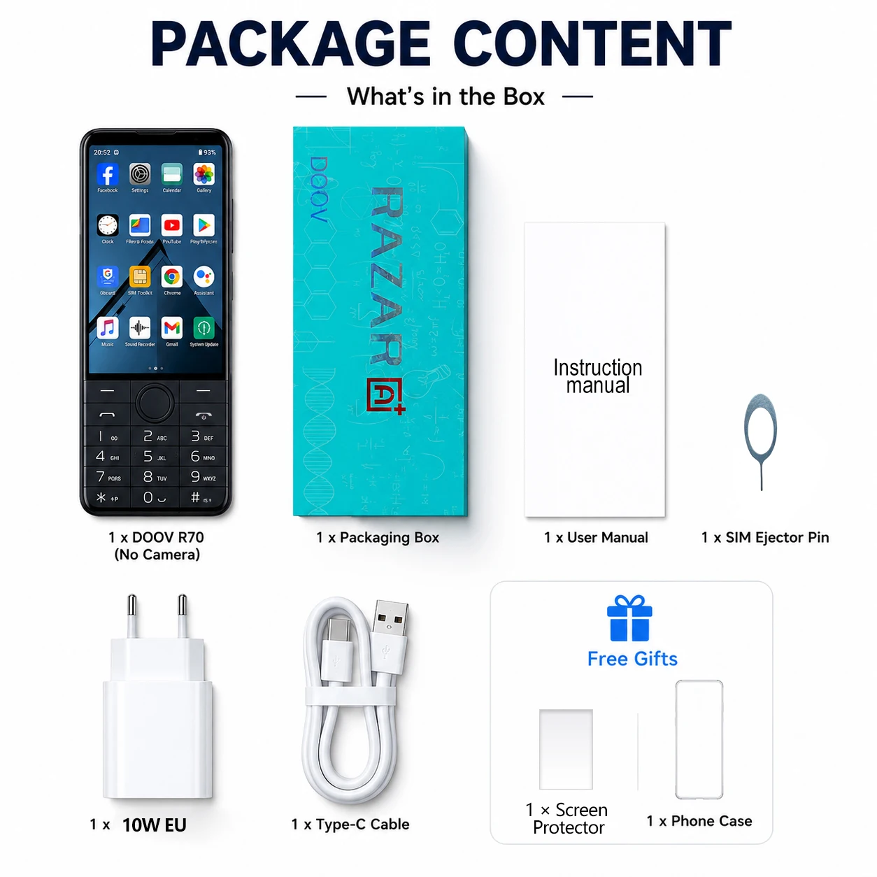 Смартфон DOOV R70 без камеры, с двумя SIM-картами, MT6765, сенсорный экран, 4G, Android 13, клавиатура, 4 дюйма, 6 ГБ ОЗУ, 128 ГБ ПЗУ, 2600 мАч (art.: 3920dc1fe1577) - 3920dc1fe1577