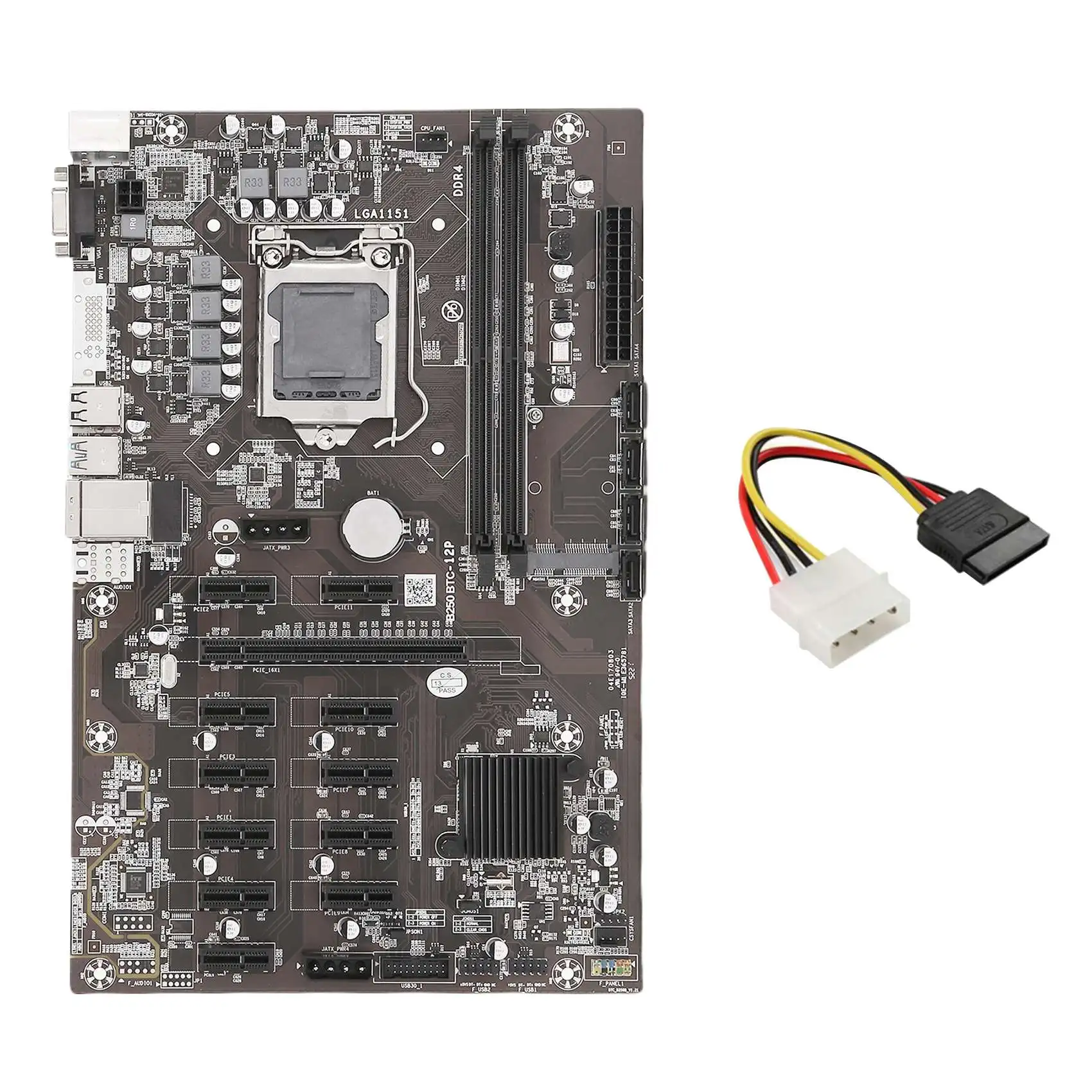 

B250B ETH Mining Motherboard+4PIN IDE to SATA Cable LGA1151 DDR4 12XGraphics Card Slot MSATA SATA for BTC Miner Mining