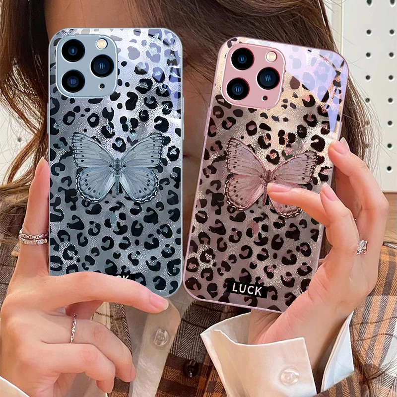 Banwen Butterfly Colorful New For IPhone 16 Pro Max 15 14 13 12 Mini 11 XS XR 7 8 Plu SE 2022 Tempered Glass Phone Case