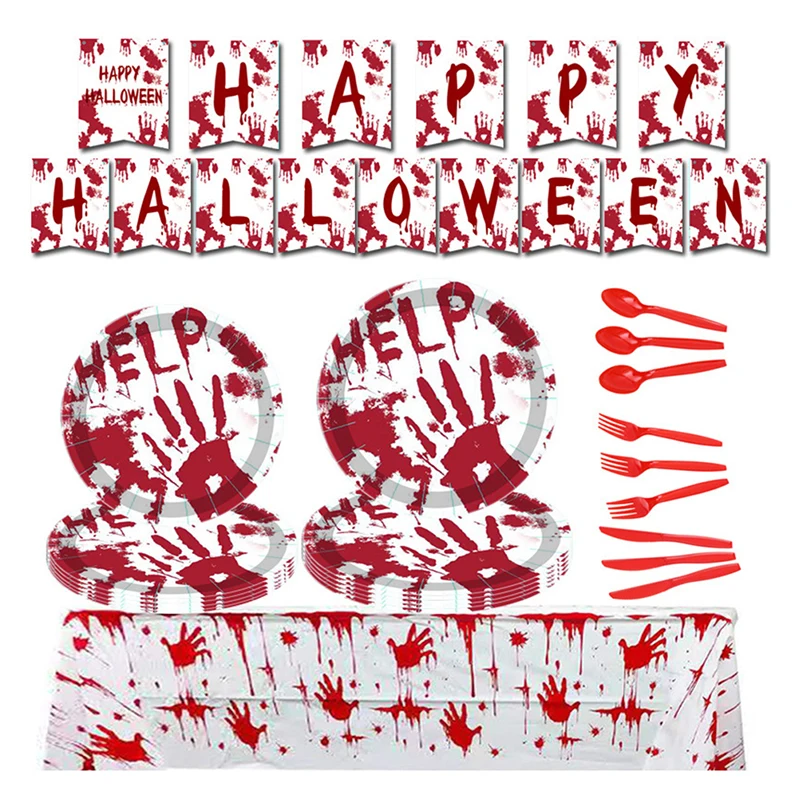 

Одноразовые столовые приборы ручной работы с принтом кровавого ужаса на Хэллоуин