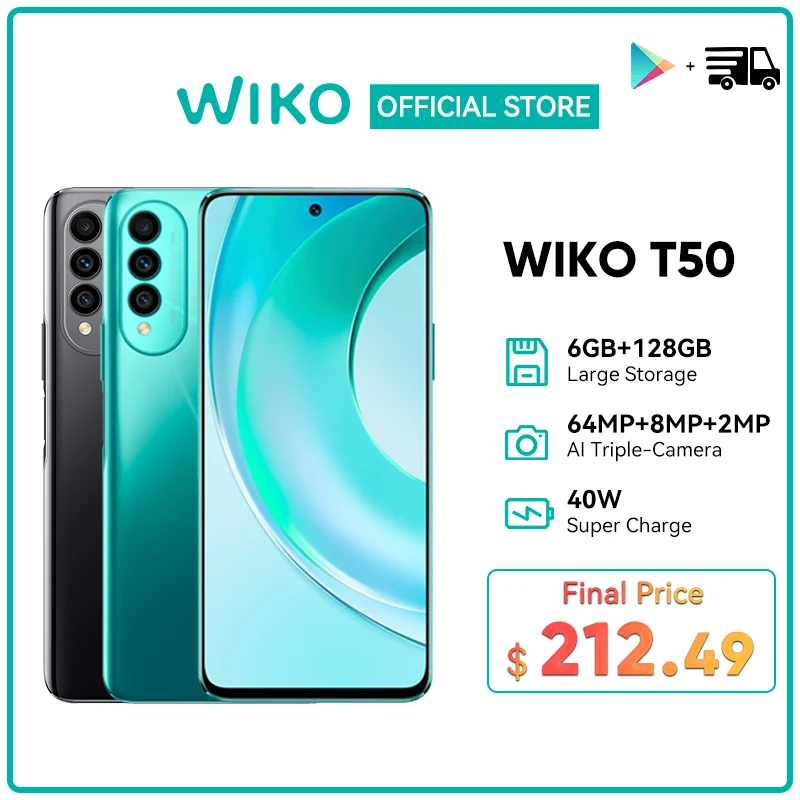 

Смартфон WIKO T50 Helio G85, 6 + 128 ГБ, экран 94.58% дюйма, тройная камера 64 мп