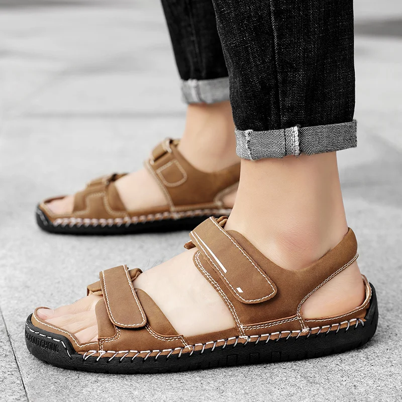 2023 Leather Men Shoes Summer New Large Size Men's Sandals Men Sandals Fashion Sandals Slippers Big Size 38-48