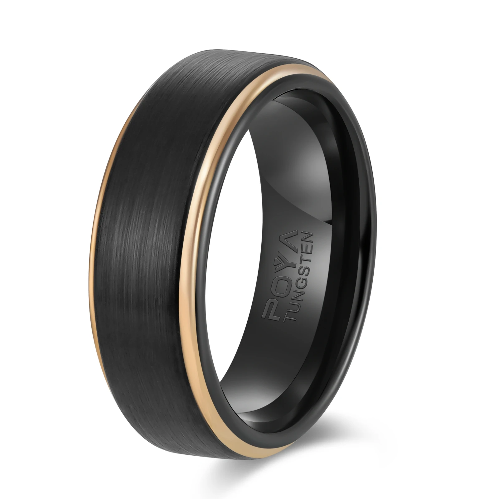 Кольца Poya с ступенчатыми краями покрытые черным розовым золотом 8 мм из карбида