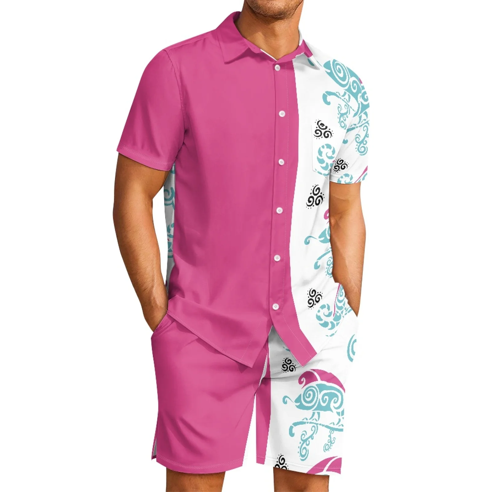 

Polynesian Tribal Fijian Totem Tattoo Fiji Prints Men's Casual Duotone Short Sleeve Beach Shorts Suits Comfort Polyester Fabrics