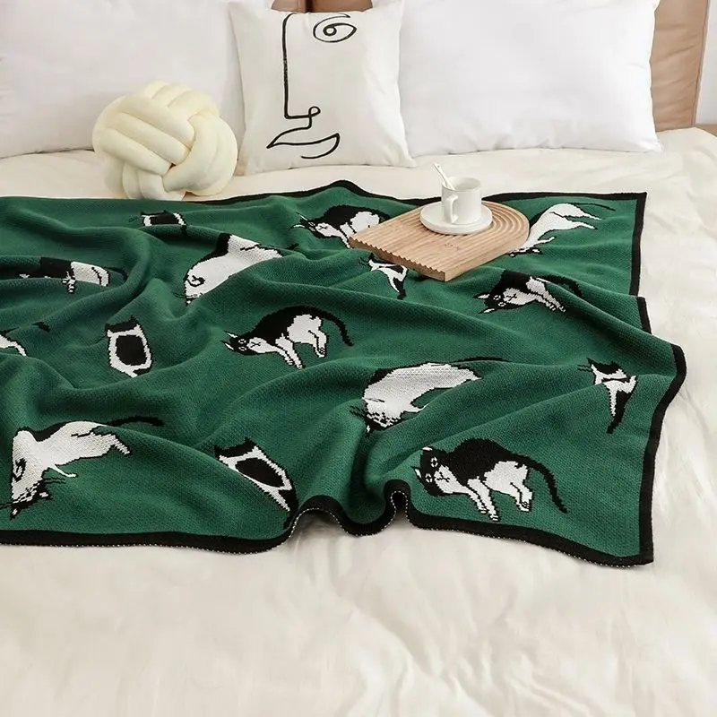 

North Europe Ins Kawaii Kitten Knitted Blanket Single Air Conditioning Quilt Comfortable Warm Shawl Bed Cover Office Nap Covers