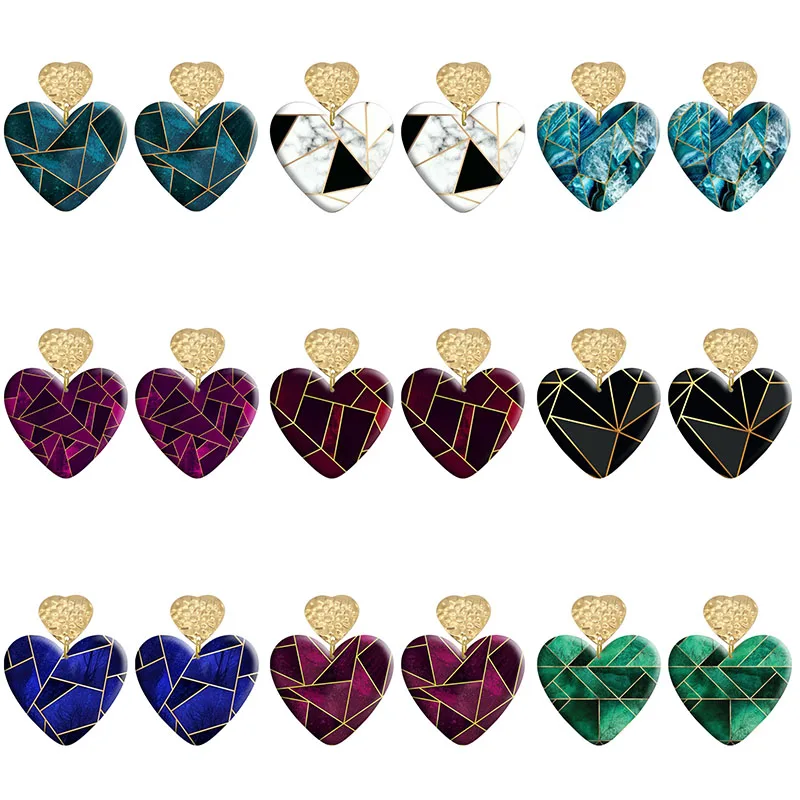 

Geometry Love Acrylic Heart Hook Earrings For Women Piercing Ear Drop Dangle Jewelry R1600