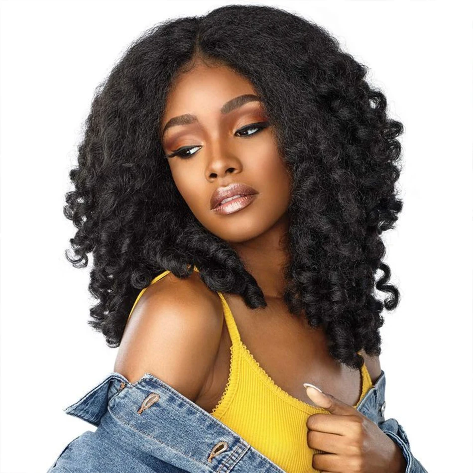 Фото Парик из натуральных волос 12A Super Double Drawn Bouncy Kinky Wave 13X4 HD Lace Frontal, афро-волновой, Funmi Wave, Yaki, малайзийские волосы, с кружевной передней частью №1