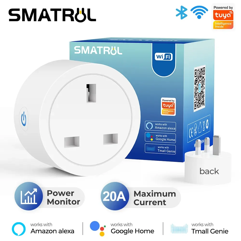 

NEW 20A Smart Wifi Plug UK Wireless Control Socket Outlet with Energy Monitering Timer Function Works with Alexa Home