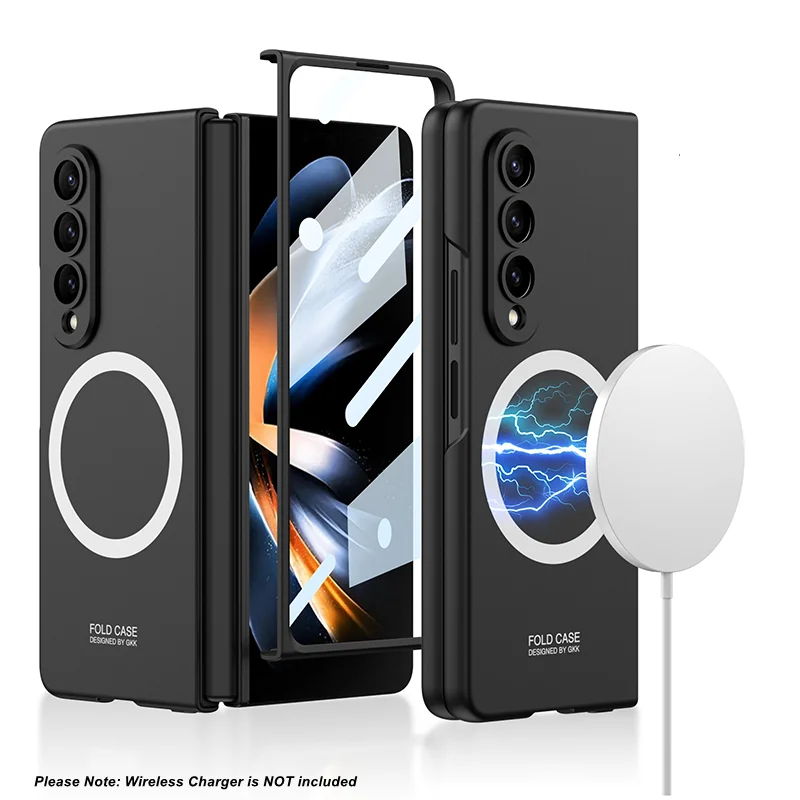 

Case for Samsung Galaxy Z Fold 4 3 For Magsafe Wireless Charging Magnetic Cover Matte Hard PC Case With Glass Flim (NO Charger )