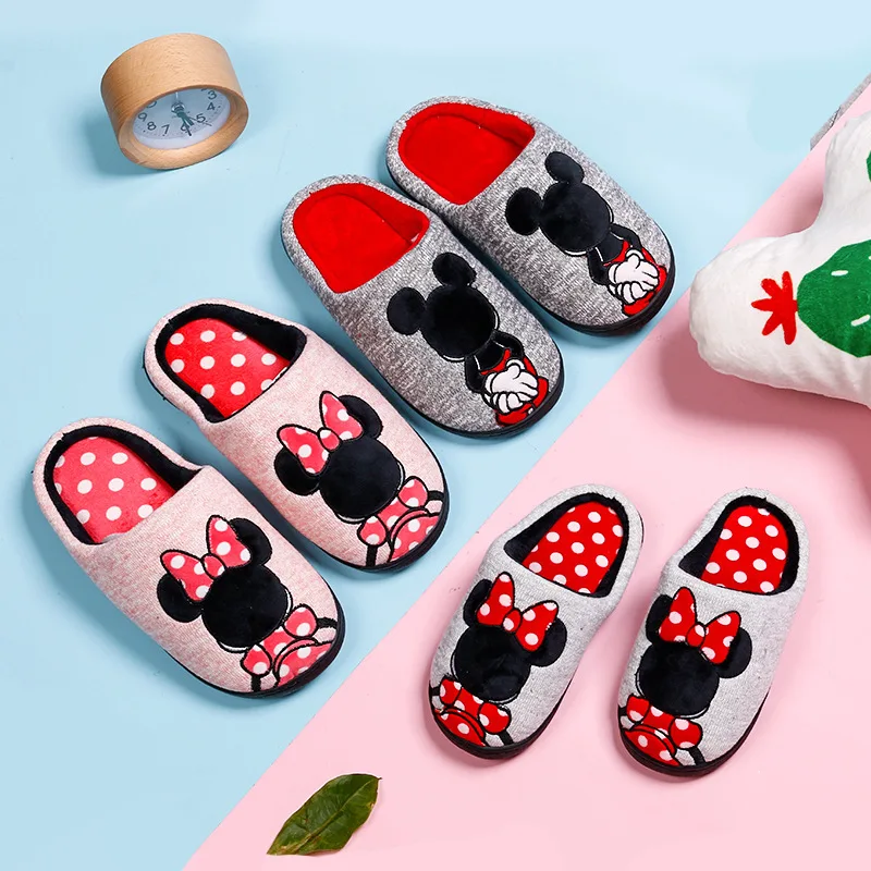 

Детские хлопковые тапочки Disney с мультяшным Микки, домашняя обувь для мальчиков и девочек, тапочки для родителей и детей